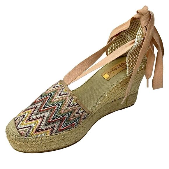 VIDORRETA WOMENS ESPADRILLE WEDGE MADE IN SPAIN WOVEN TEXTILE EU 41 US 10 USED - Picture 2 of 10